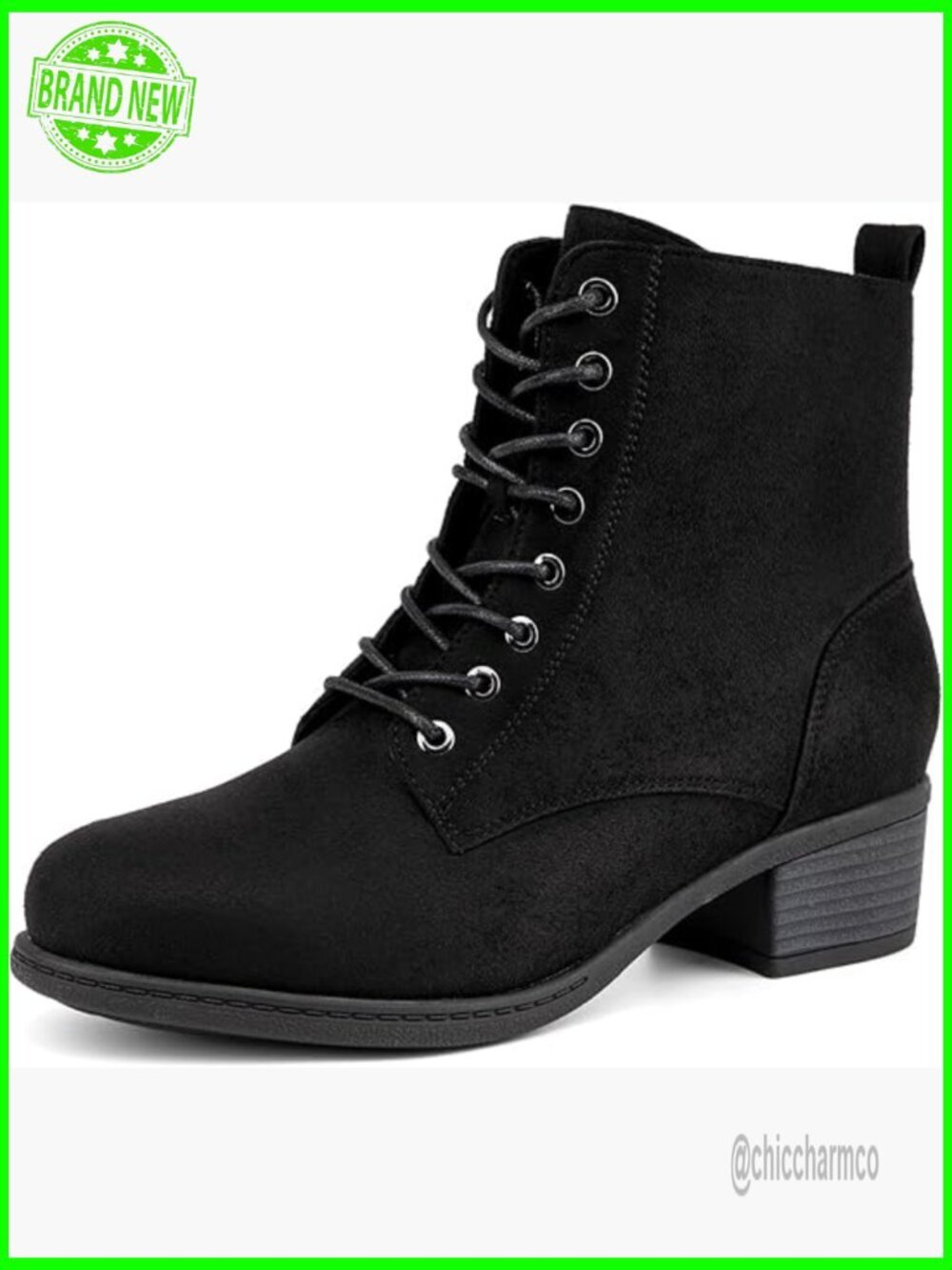 Chunky Lace-up Combat Bootie with Side Zipper Ankle Boots Low Heel